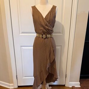 Frank Lyman Design Sleeveless Brown High-Low Wrap Dress